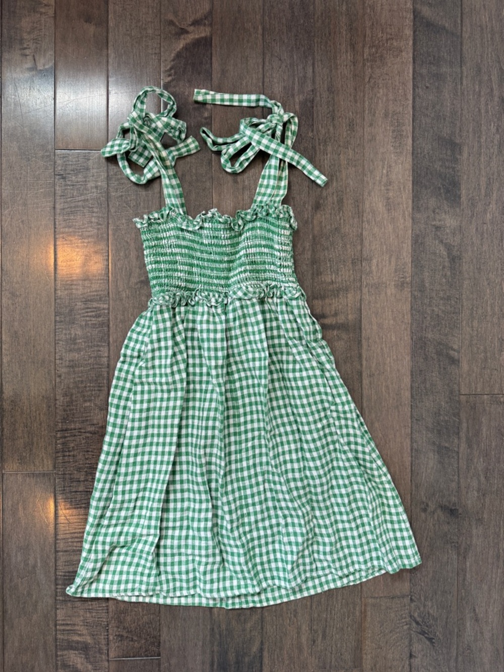 Reformation Green and White Gingham Smocked Dress - Picture 2 of 4